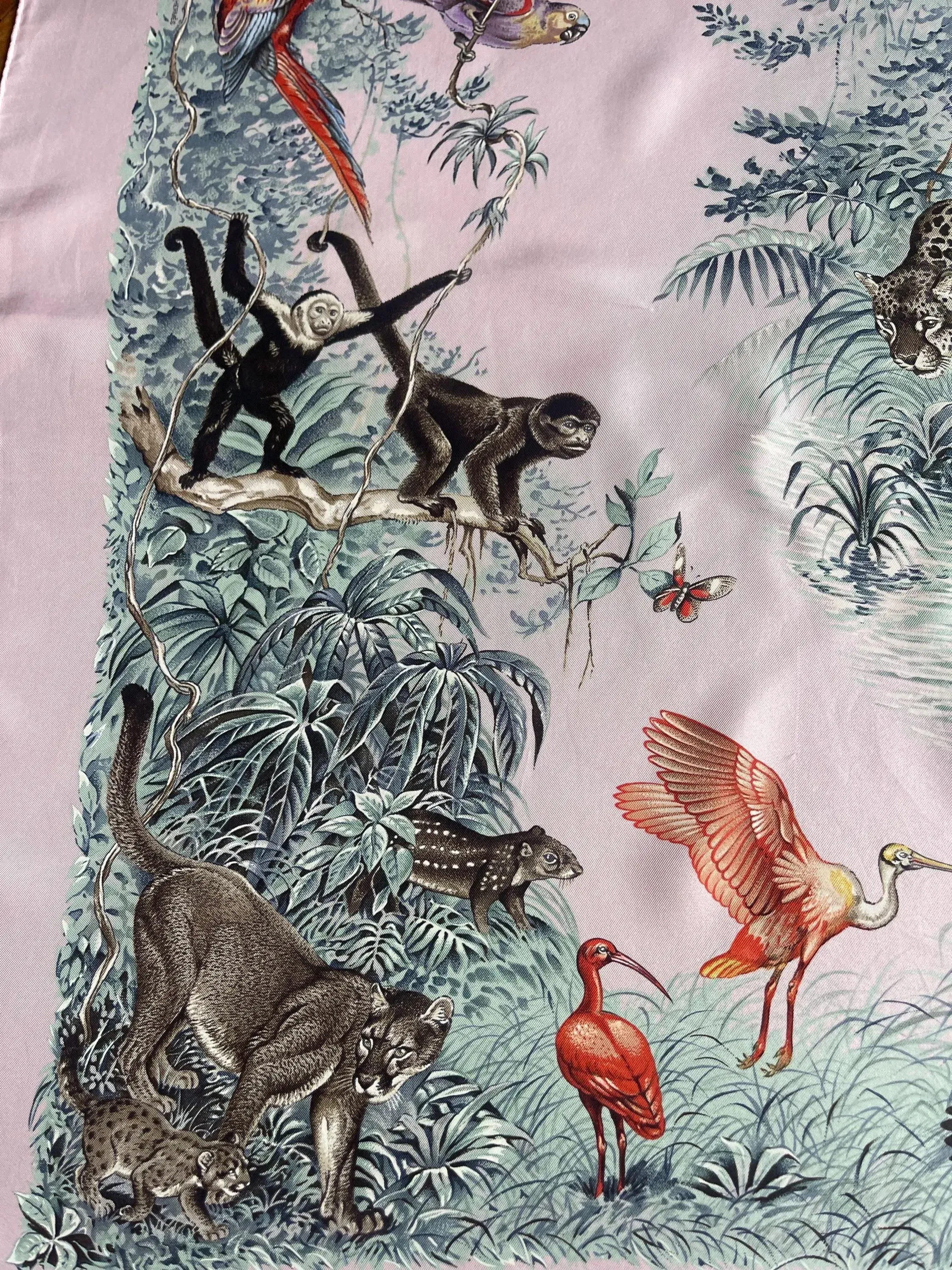 ERIC BOMPARD アニマル柄　エリックボンパール　カシミヤストール Hermès Pink Silk Scarf Équateur 1988 Robert Dallet | Chairish