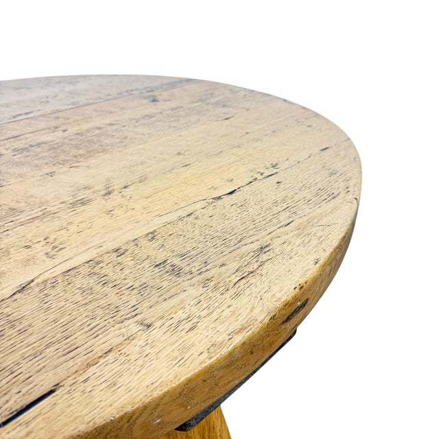 Vintage Rustic Brutalist European Round Oak Coffee Table , 1950s For Sale - Image 10 of 11