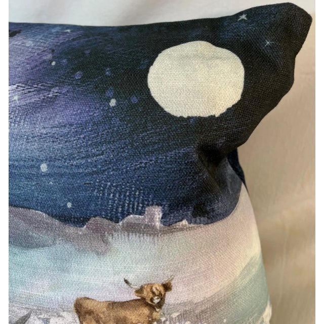 2020s 16" Square Decorative Toss PIllow Embellished With a Fold of Grazing Highland Cows Under the Moon - Made in the U K For Sale - Image 5 of 12