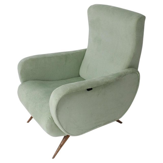 Vintage Green Ribbed Reclining Lounge Chair, Italy, 1950 For Sale - Image 9 of 9