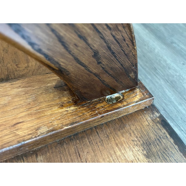 Wood Vintage Spanish Revival X-Base Quartersawn Oak Bench Santa Barbara Provenance For Sale - Image 7 of 7