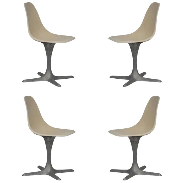1970's Brushed Aluminum and Eggshell Chairs- Set of 4 For Sale