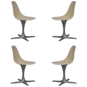 1970's Brushed Aluminum and Eggshell Chairs- Set of 4