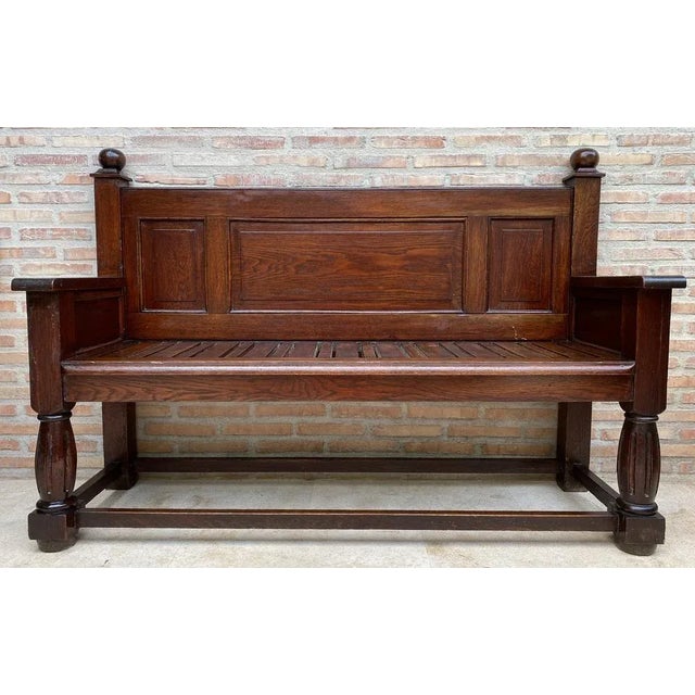 Large Early 20th Century French Bench in Oak with Long Seat, 1940s For Sale - Image 4 of 13