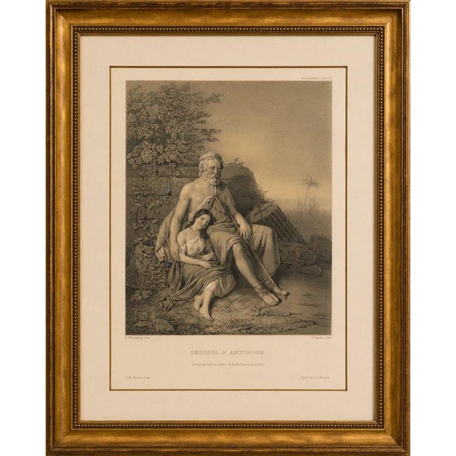Title: Oedipus and Antigone, Swedish Romantic Lithograph after Pehr Wickenberg : An original nineteenth-century Swedish...
