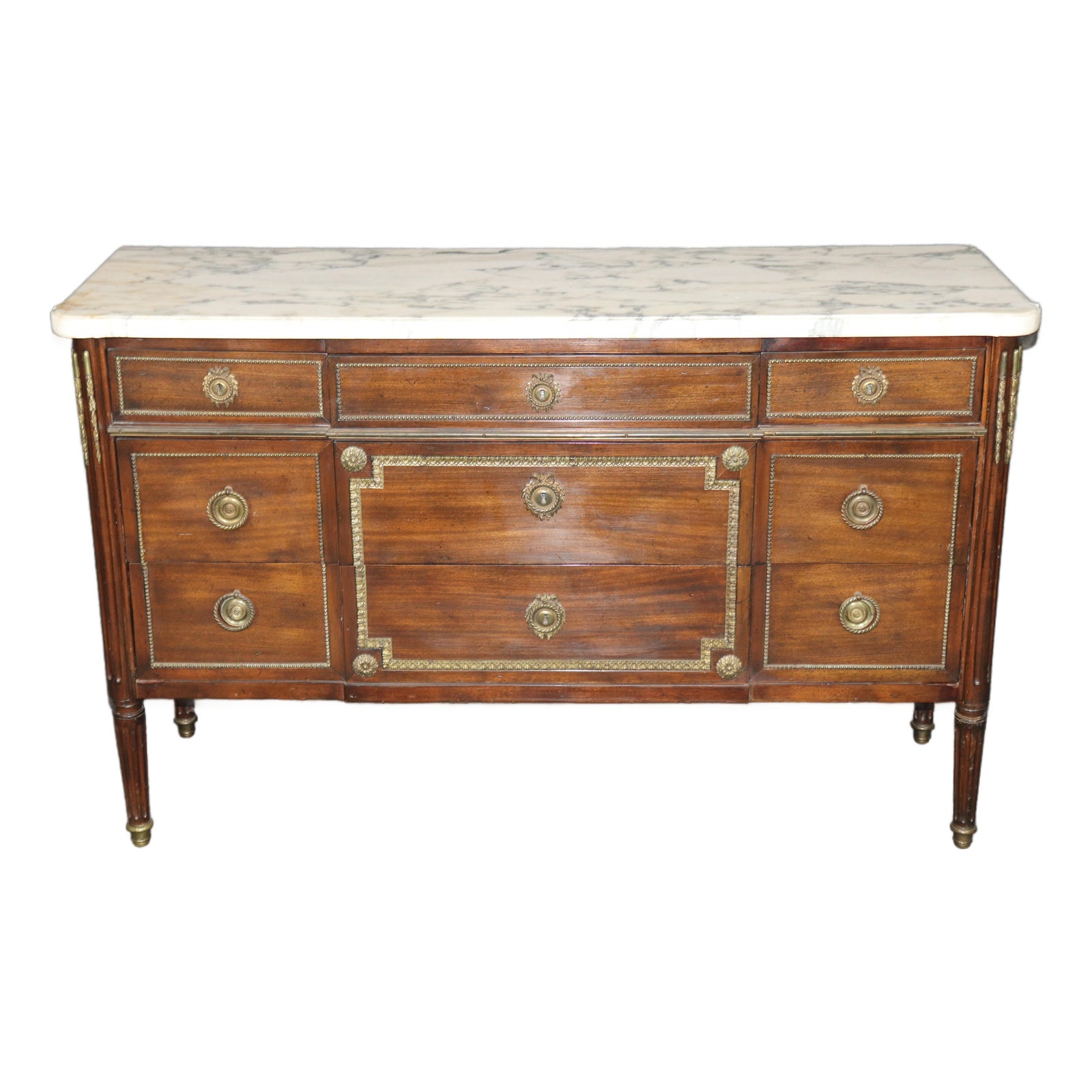 Maison Jansen Louis XVI Style Marble Top Bronze Mounted Commode