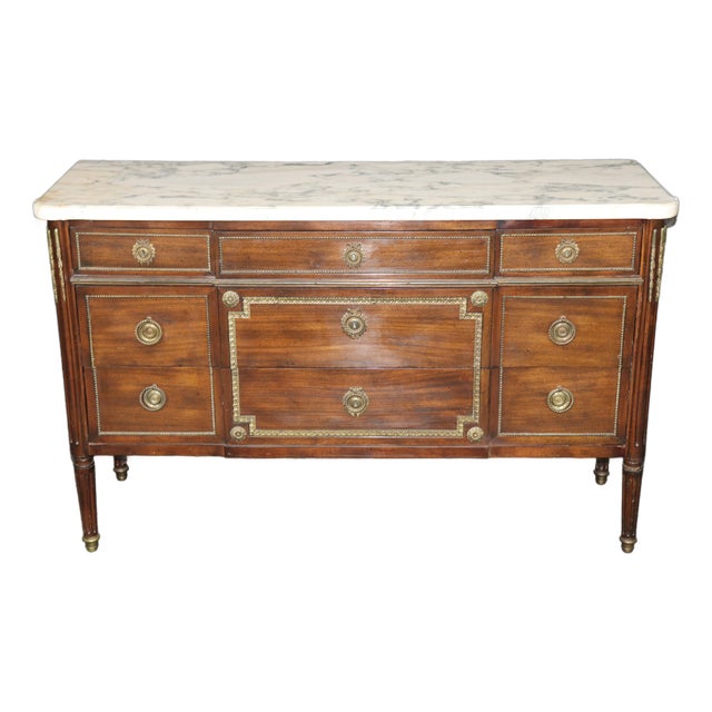 Maison Jansen Louis XVI Style Marble Top Bronze Mounted Commode For Sale