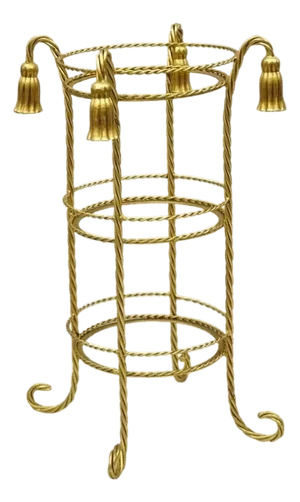 Vintage Italian Hollywood Regency 3 Tier Gold Iron Rope Tassel Stand Side Table