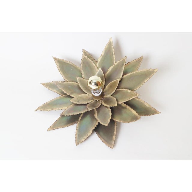 Metal Vintage Floral Brass Wall Sconce by Maison Jansen, 1960s For Sale - Image 7 of 15