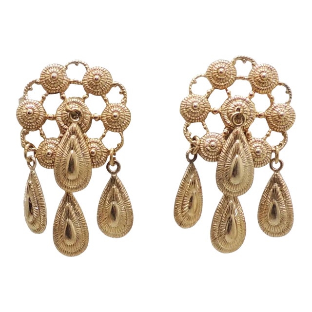 Vintage Signed Napier Goldtone Drops Clip Earrings - 2 Pieces For Sale