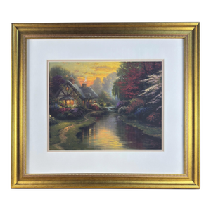 Vintage English Thomas Kinkade Certified Print, Cottage by the River