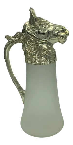 Equestrian Silver Plate Nickel Horse Head and Frosted Glass Decanter Pitcher