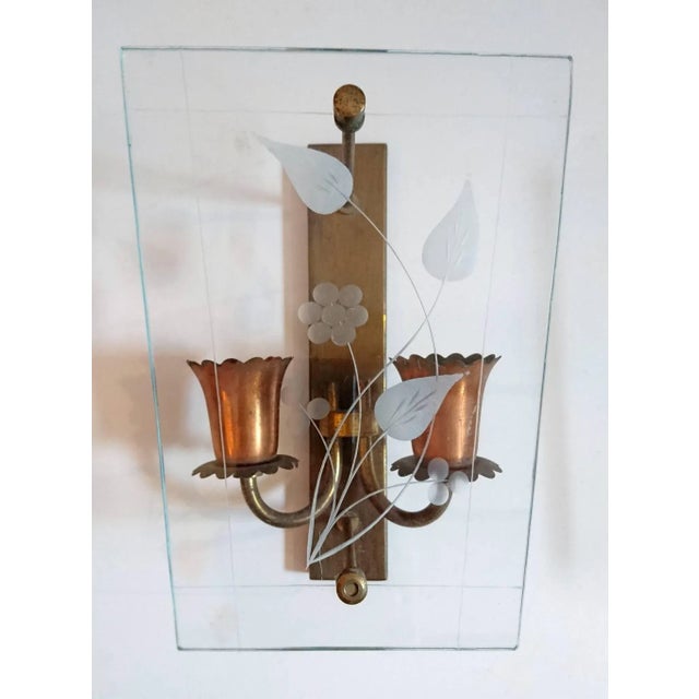 Mid-Century Modern Mid-Century Italian Glass and Copper Wall Sconces, Set of 2 For Sale - Image 3 of 5
