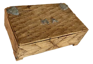 1930s Tramp Art Jewelry Box Tribute to Mother, Cigar Box, Match Work With Velvet Lining