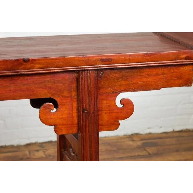 Brown 19th Century Chinese Qing Dynasty Period Altar Console Table with Cloudy Scroll Motifs For Sale - Image 8 of 13