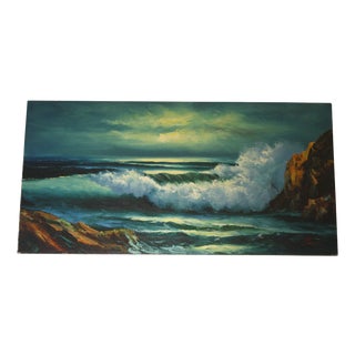 Vintage "Breaking Shore" Oil Painting on Canvas For Sale