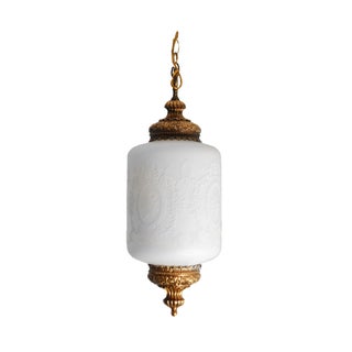 Mid-Century Milk Glass Swag Lamp For Sale