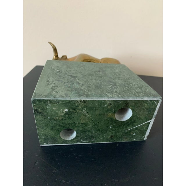 Brass Vintage Bull Wall Street Bookend Brass and Marble For Sale - Image 8 of 8