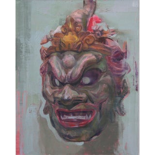 Dragon King by Elena Burykina | Oil on panel Mask of a fierce dragon king with ornate details. For Sale