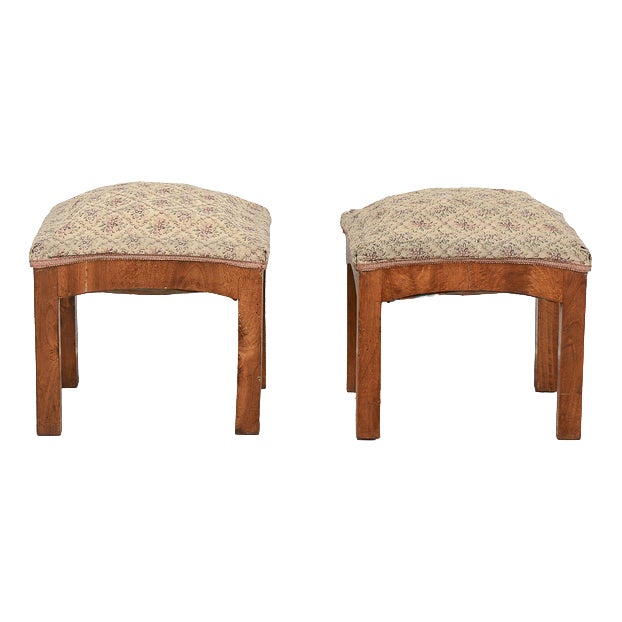 Art Deco Stools in Walnut, Set of 2 For Sale