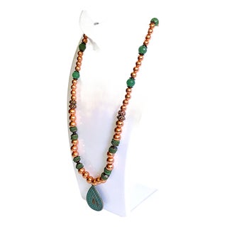Artisan Solid Copper & Green Aventurine Statement Necklace | Verdigris Patina Pendant | Bohemian Luxe Handcrafted Jewelry For Sale