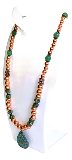 Artisan Solid Copper & Green Aventurine Statement Necklace | Verdigris Patina Pendant | Bohemian Luxe Handcrafted Jewelry