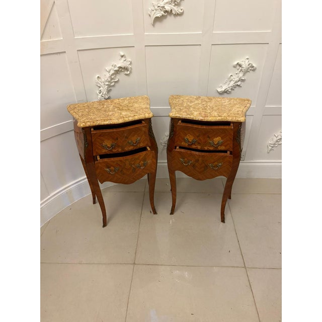 Late 19th Century Antique Louis XV French Marquetry Bedside Cabinets, 1880s, Set of 2 For Sale - Image 5 of 16