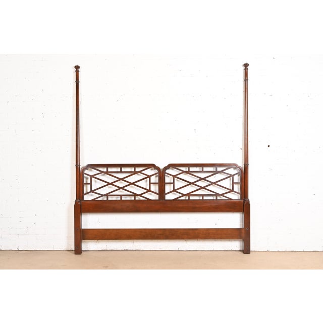 Baker Furniture Chinese Chippendale Carved Cherry Wood King Size Poster Headboard For Sale - Image 9 of 9