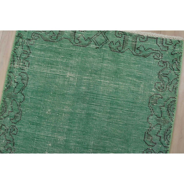 Tabriz Runner 1’11” X 10’9” Green Wool Vintage Overdyed Hand-Knotted Rug For Sale In Philadelphia - Image 6 of 12