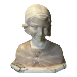 Antique Victorian Carved and Incised Figural Bust of a Girl