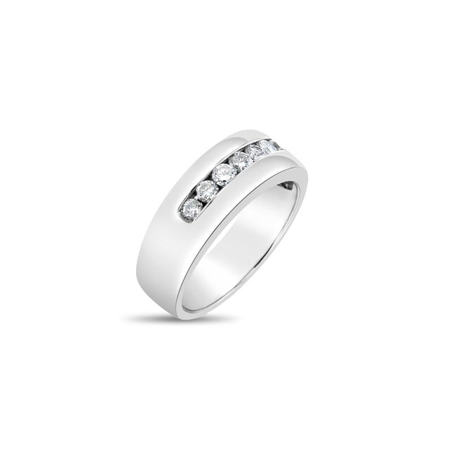Contemporary Half Carat Wide Channel Set Diamond 14k White Gold Wedding Band, Size 9 For Sale - Image 3 of 3