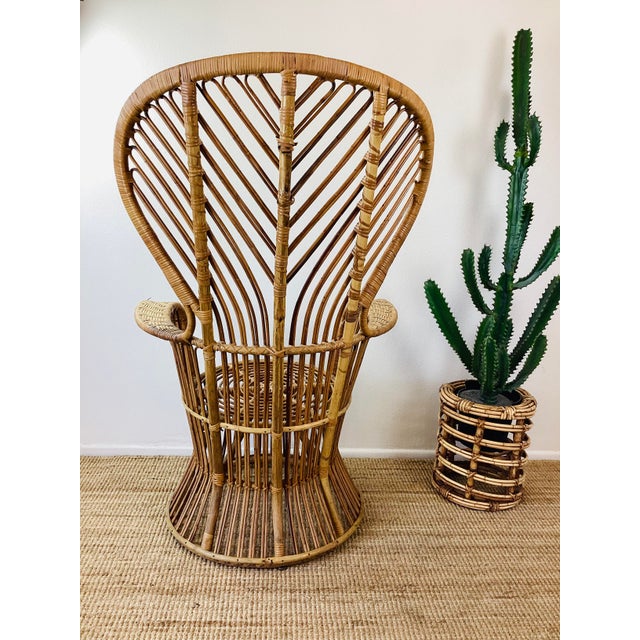 Vintage 1960s Rattan Peacock Chair Italian Modern Gio Ponti Style For Sale - Image 10 of 10