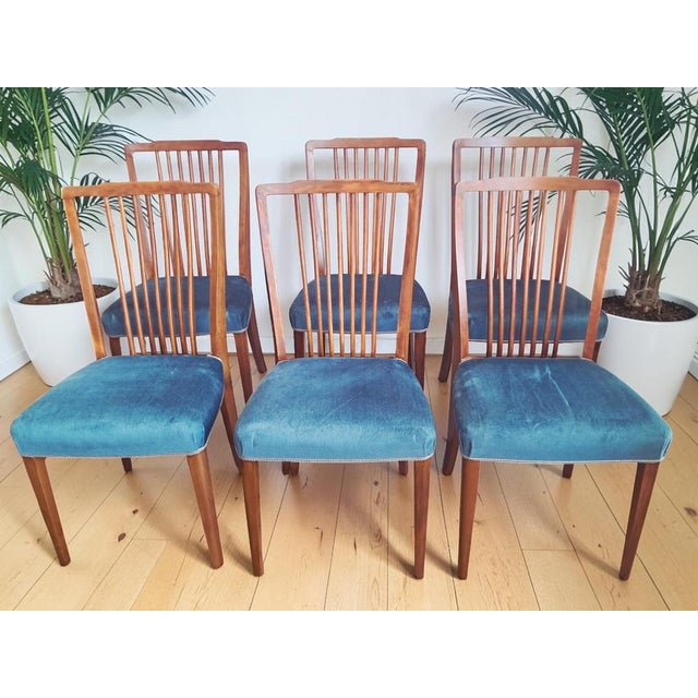 Mid-Century Dining Chairs in Teal Blue Velour by Greaves & Thomas, 1960s, Set of 6 For Sale - Image 4 of 18