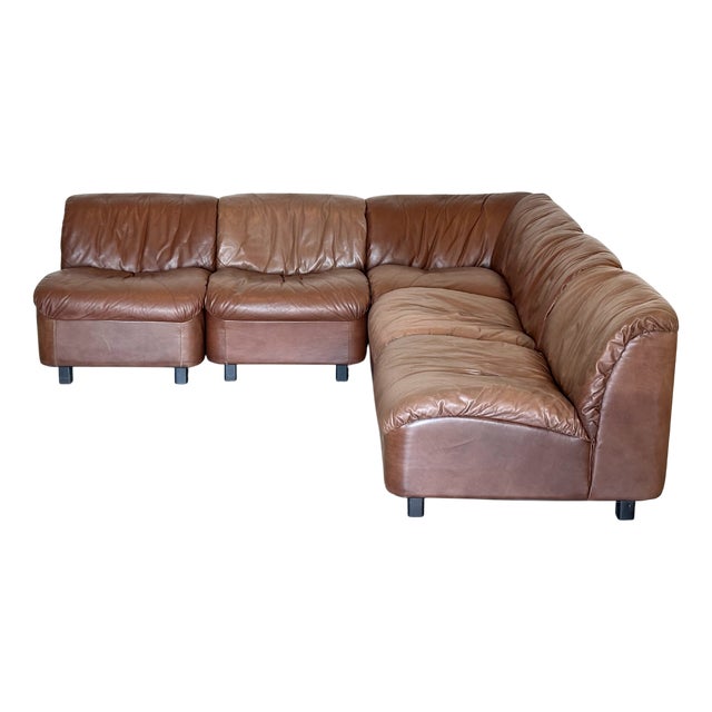 Model Deca Modular Leather Sofa by Tito Agnoli for Arflex, 1970s, Set of 5 For Sale
