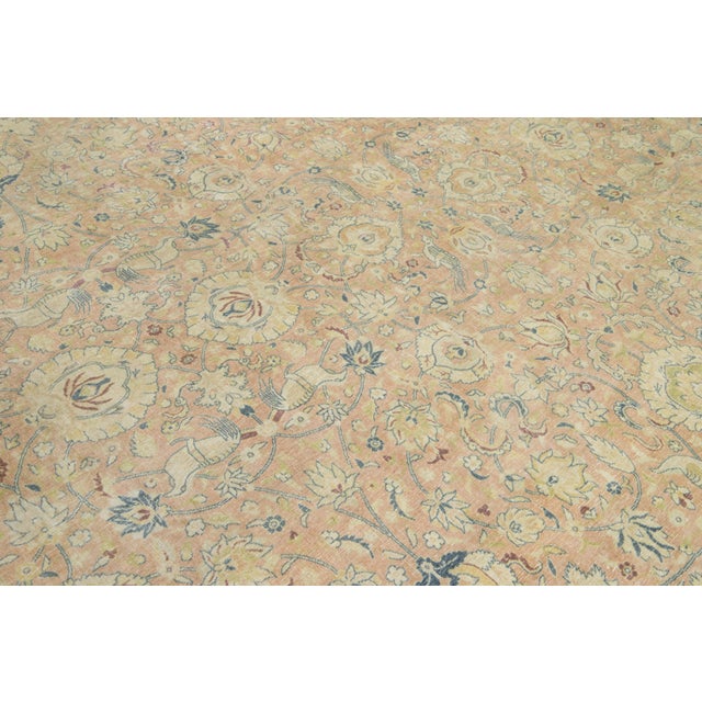 Oversized Antique Persian Tabriz Wool Rug in Tan & Green With Floral Design For Sale - Image 11 of 11