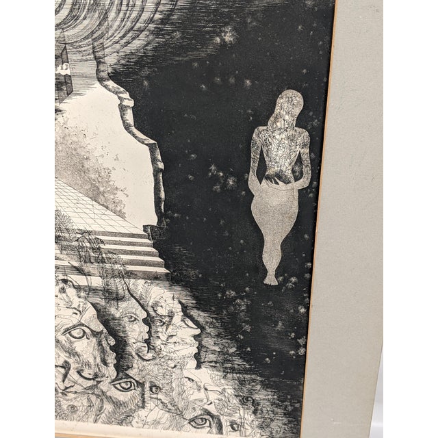 Original Pencil Signed Surrealist Etching on Paper, Dreamlike Symbolist Composition, Mid-20th Century For Sale In New York - Image 6 of 18