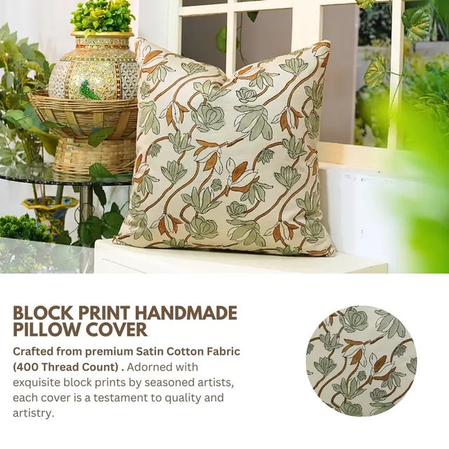Introduce a touch of artistic heritage to your living space with our “Shivri” block print handmade cushion cover,...