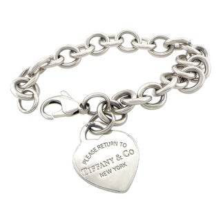 Tiffany & Co Sterling Silver Return to Tiffany Heart Tag Charm Bracelet For Sale