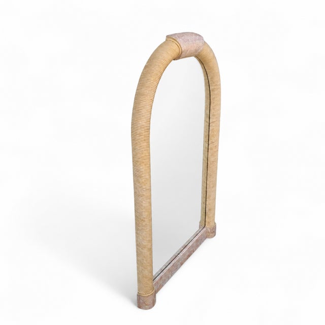 Glass 1980s Postmodern Tessellated Stone Arched Wall Mirror For Sale - Image 7 of 18