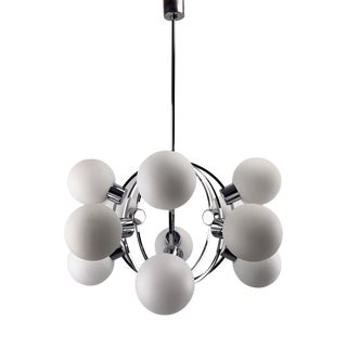 Large Space Age Sputnik Chandelier with 12 Opal Glass Spheres, Germany, 1970s For Sale