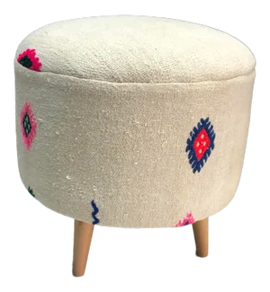 1960s Vintage Turkish Decorative White Handmade Hemp Ottoman