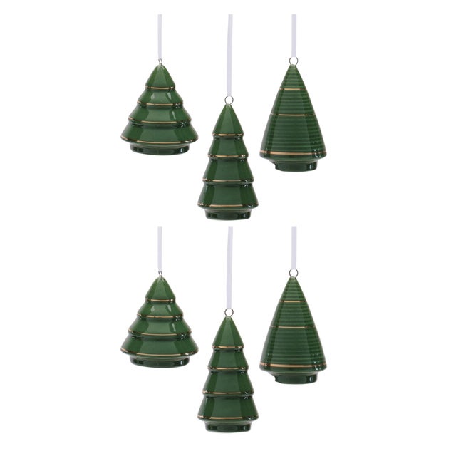 Green Ceramic Tree Ornament Set of 6 For Sale - Image 8 of 8