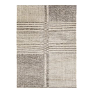 10 X 14 Hand Knotted Modern Neutral Geometric Wool Rug Minimalist Grid Pattern For Sale