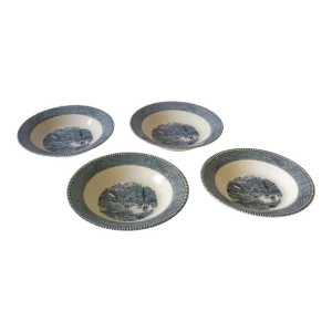 Mid 20th Century Currier & Ives Rimmed Soup Bowl- Set of 4