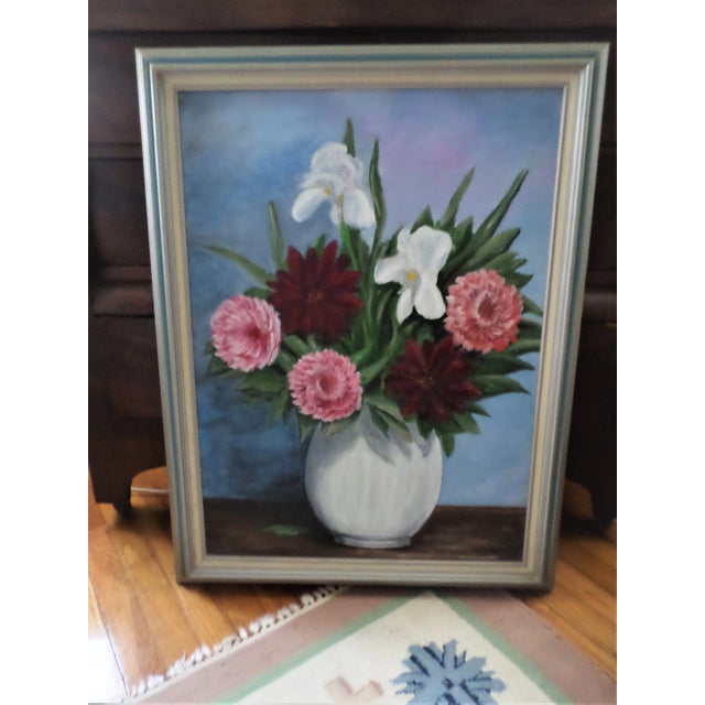 Mid 20th Century Still Life Vase of Flowers Oil Painting, Framed For Sale - Image 10 of 10