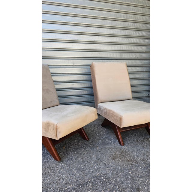 1960s Mid-Century Modern Sandblasted Beige Velvet Chairs, 1950s, Set of 2 For Sale - Image 5 of 11