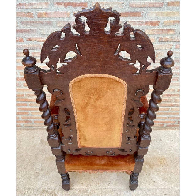 19th Century French Carved Walnut Throne Chair, 1890s For Sale - Image 11 of 18