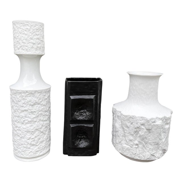 Vintage German Textured Porcelain Vases - Set of 3 For Sale