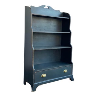 Vintage Primitive Turquoise Hand Painted Bookcase For Sale