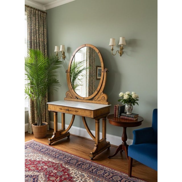 19th Century Neoclassical Biedermeier Style Satinwood & Marble Dressing Table For Sale In West Palm - Image 6 of 6